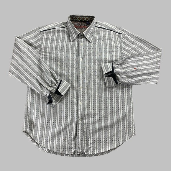 Robert Graham Shirt Men 2XL Silk French Flip Cuff Textured Long Sleeve Button Up - Picture 1 of 10